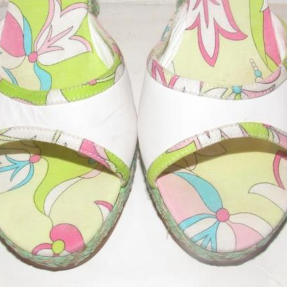Pucci White Leather & Colorful Floral Mule Wedges! - Picture 7 of 12